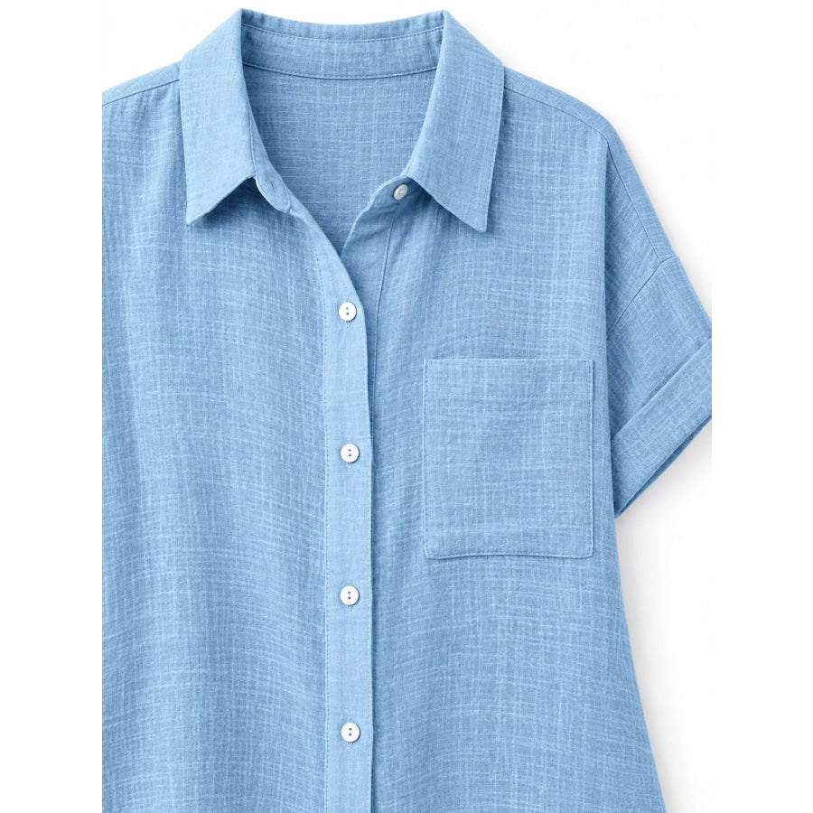 Full Size Button Up Short Sleeve Shirt Plus Apparel and Accessories