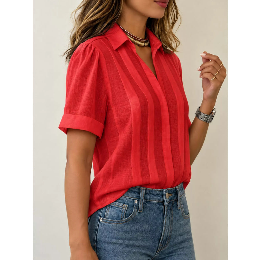 Full Size Button Up Short Sleeve Shirt Plus Apparel and Accessories