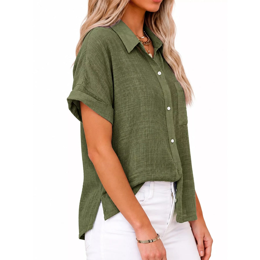 Full Size Button Up Short Sleeve Shirt Plus Apparel and Accessories