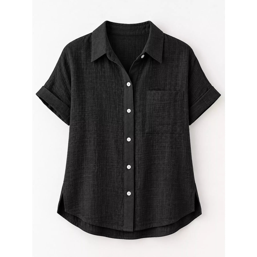 Full Size Button Up Short Sleeve Shirt Plus Apparel and Accessories