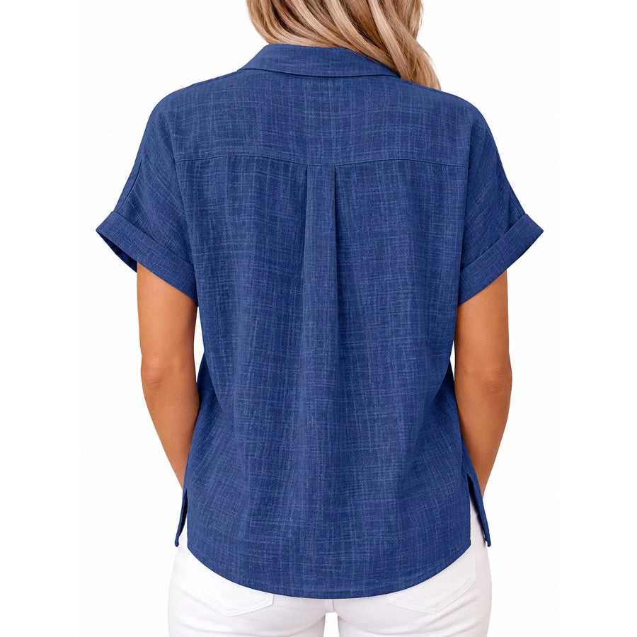 Full Size Button Up Short Sleeve Shirt Plus Apparel and Accessories