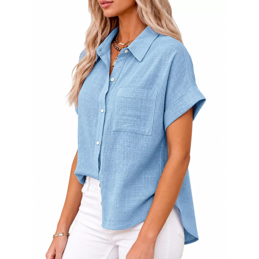 Full Size Button Up Short Sleeve Shirt Plus Apparel and Accessories