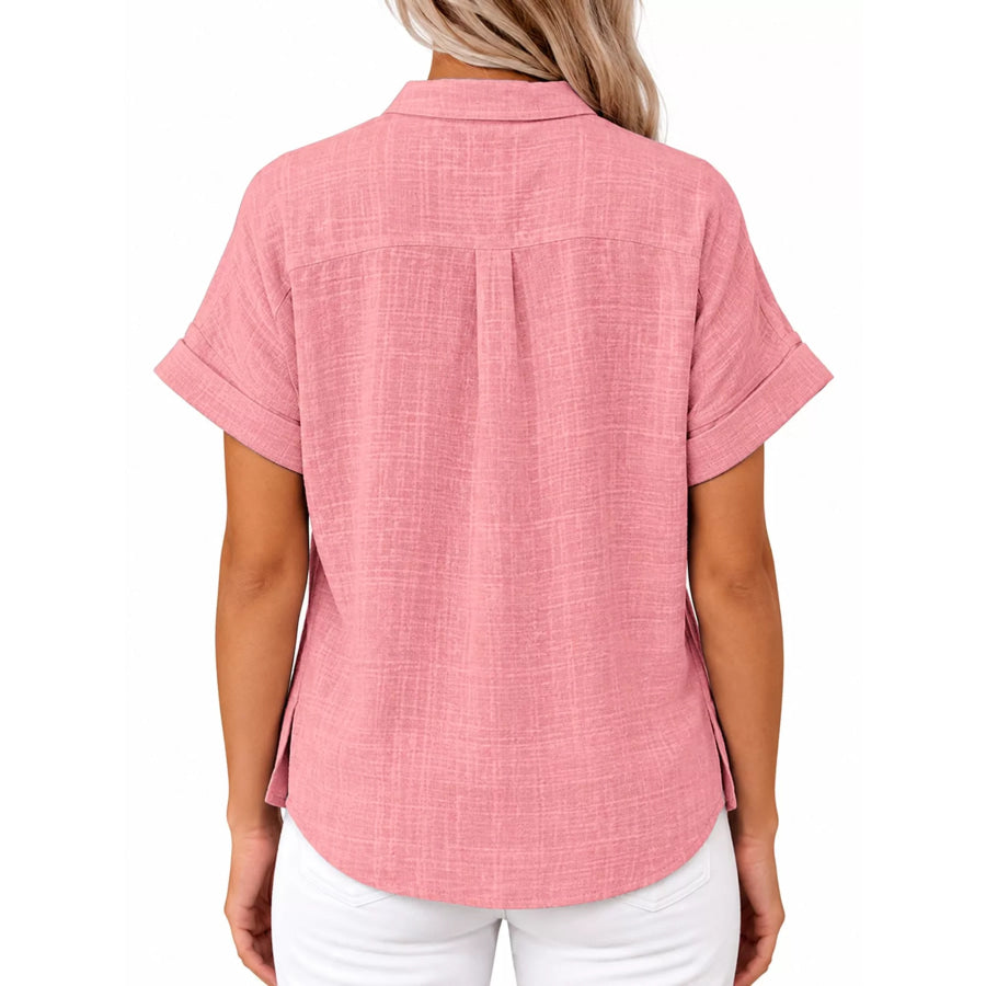 Full Size Button Up Short Sleeve Shirt Plus Apparel and Accessories
