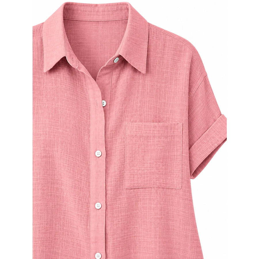 Full Size Button Up Short Sleeve Shirt Plus Apparel and Accessories