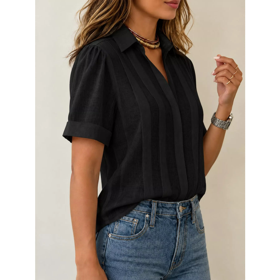Full Size Button Up Short Sleeve Shirt Plus Apparel and Accessories