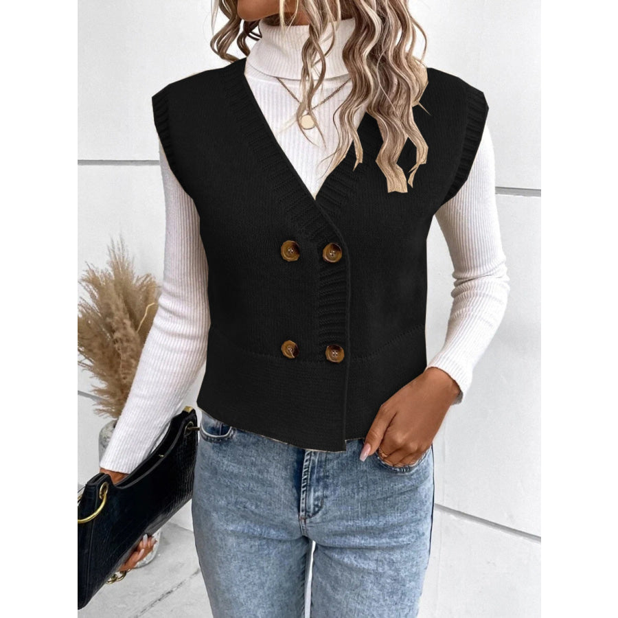 Full Size Button Up V-Neck Sweater Vest Apparel and Accessories