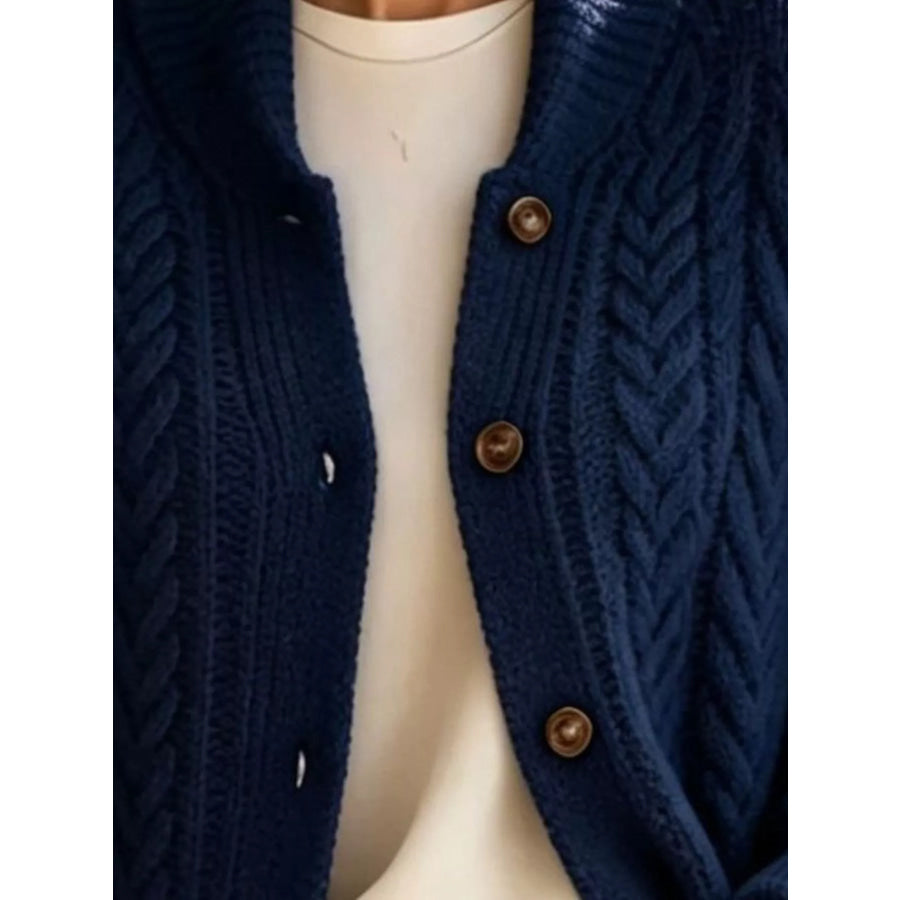 Full Size Cable-Knit Button-Down Cardigan Plus Apparel and Accessories