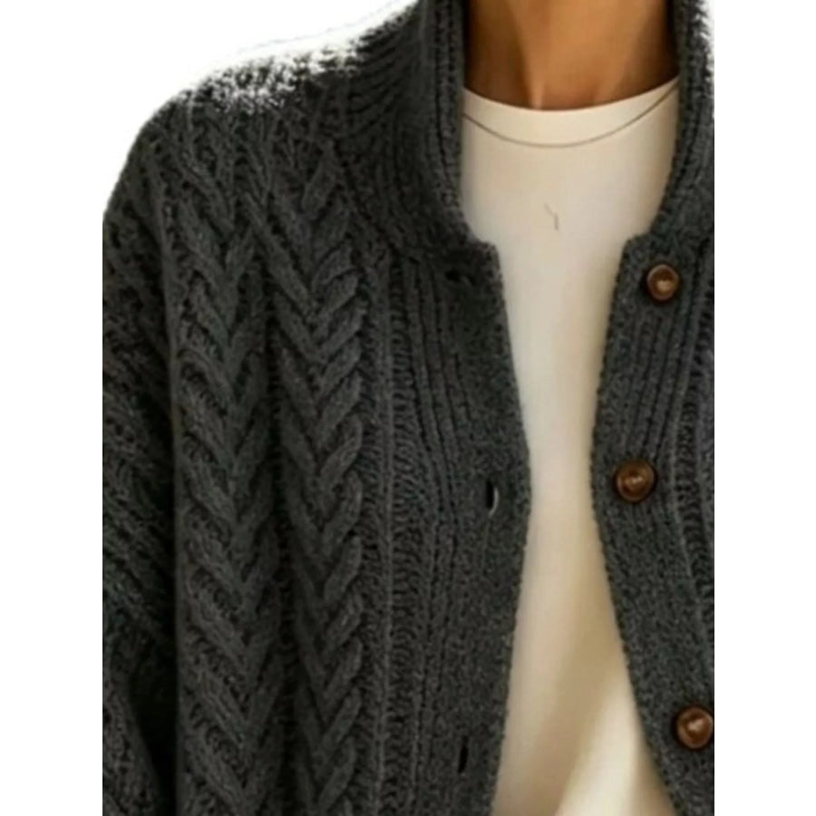 Full Size Cable-Knit Button-Down Cardigan Plus Apparel and Accessories