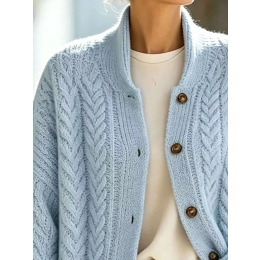 Full Size Cable-Knit Button-Down Cardigan Plus Apparel and Accessories