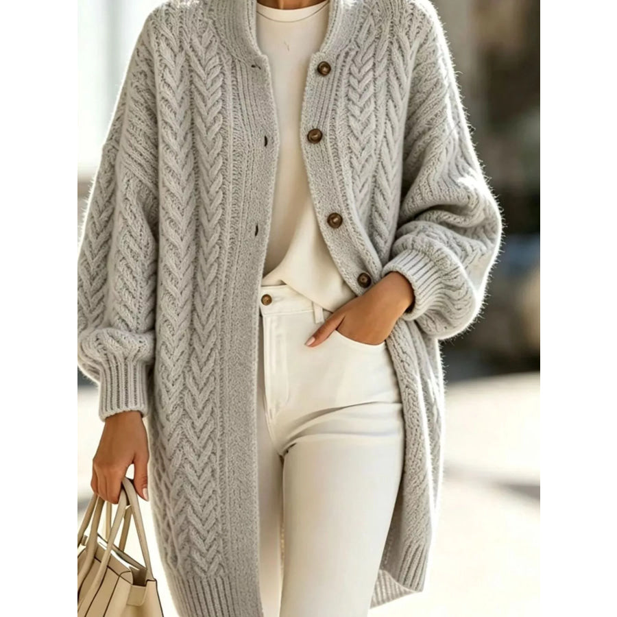Full Size Cable-Knit Button-Down Cardigan Plus Apparel and Accessories