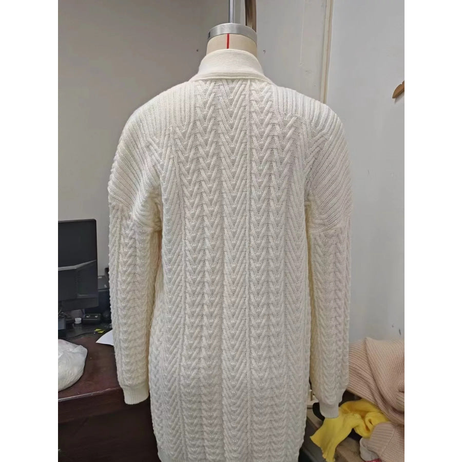 Full Size Cable-Knit Button-Down Cardigan Plus Apparel and Accessories