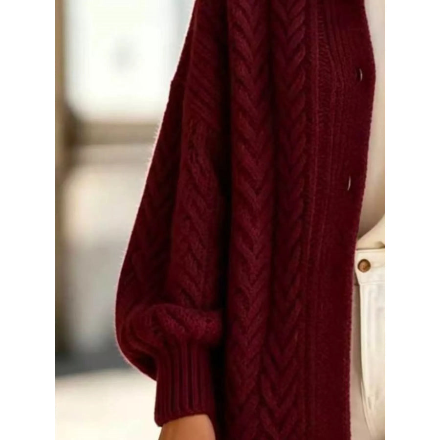 Full Size Cable-Knit Button-Down Cardigan Plus Apparel and Accessories