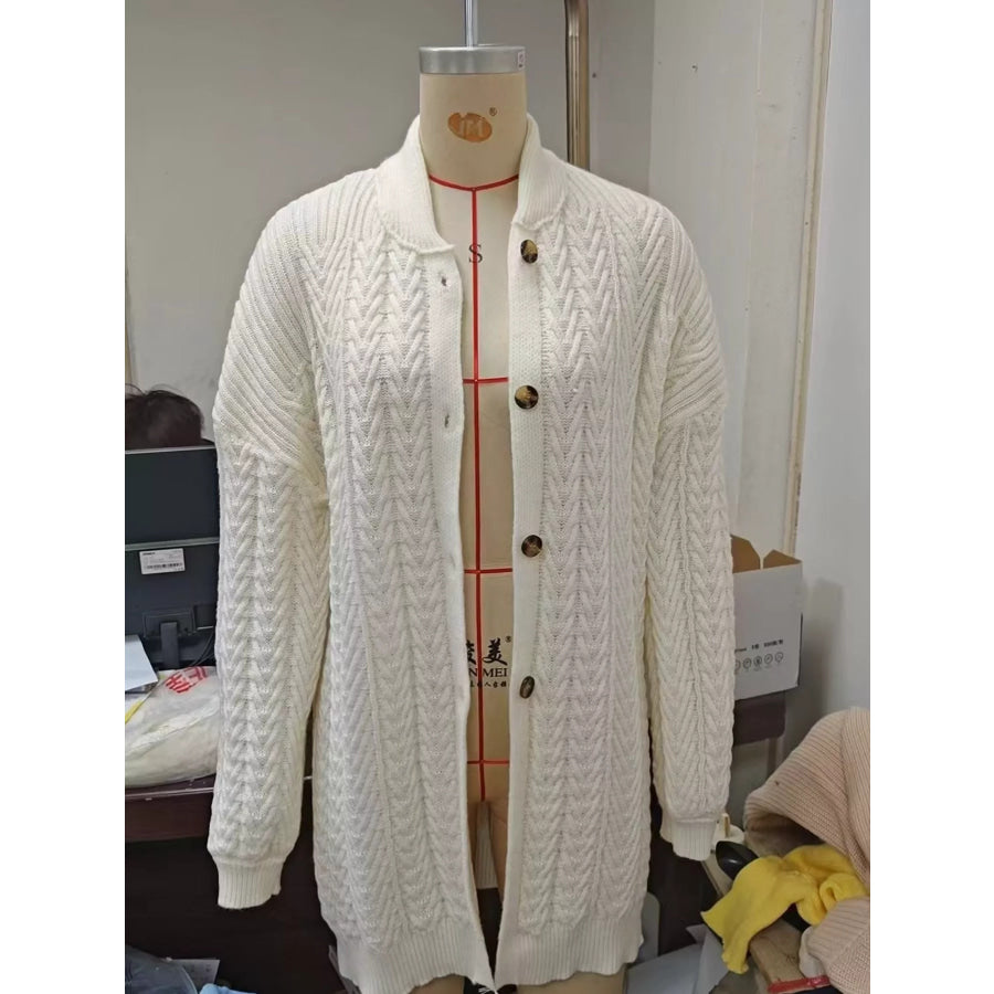 Full Size Cable-Knit Button-Down Cardigan Plus Apparel and Accessories