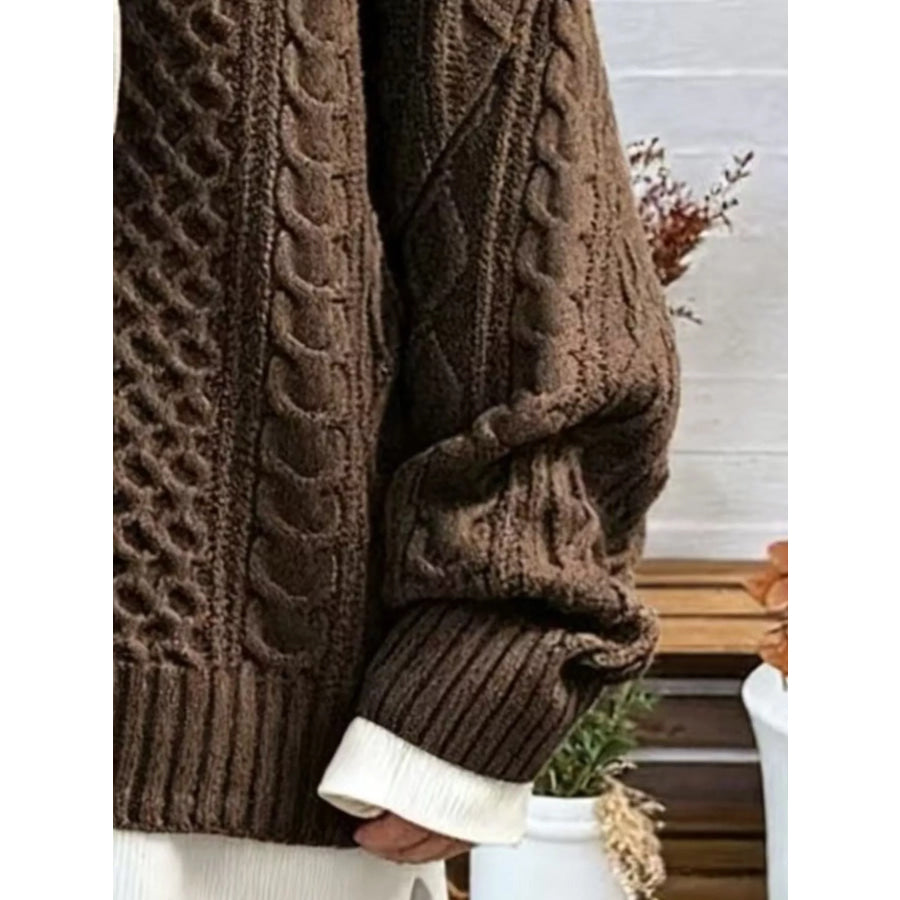 Full Size Cable Knit Dropped Shoulder Sweater Plus Apparel and Accessories
