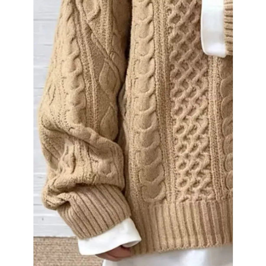 Full Size Cable Knit Dropped Shoulder Sweater Plus Apparel and Accessories