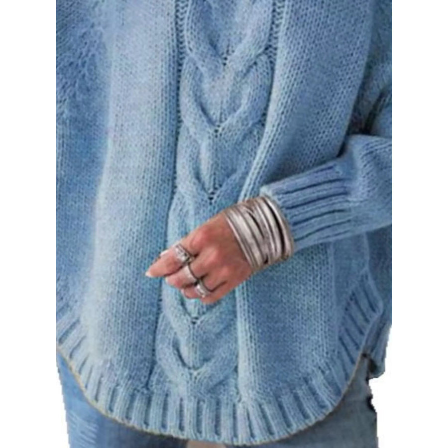 Full Size Cable-Knit Long Sleeve Sweater Plus Apparel and Accessories