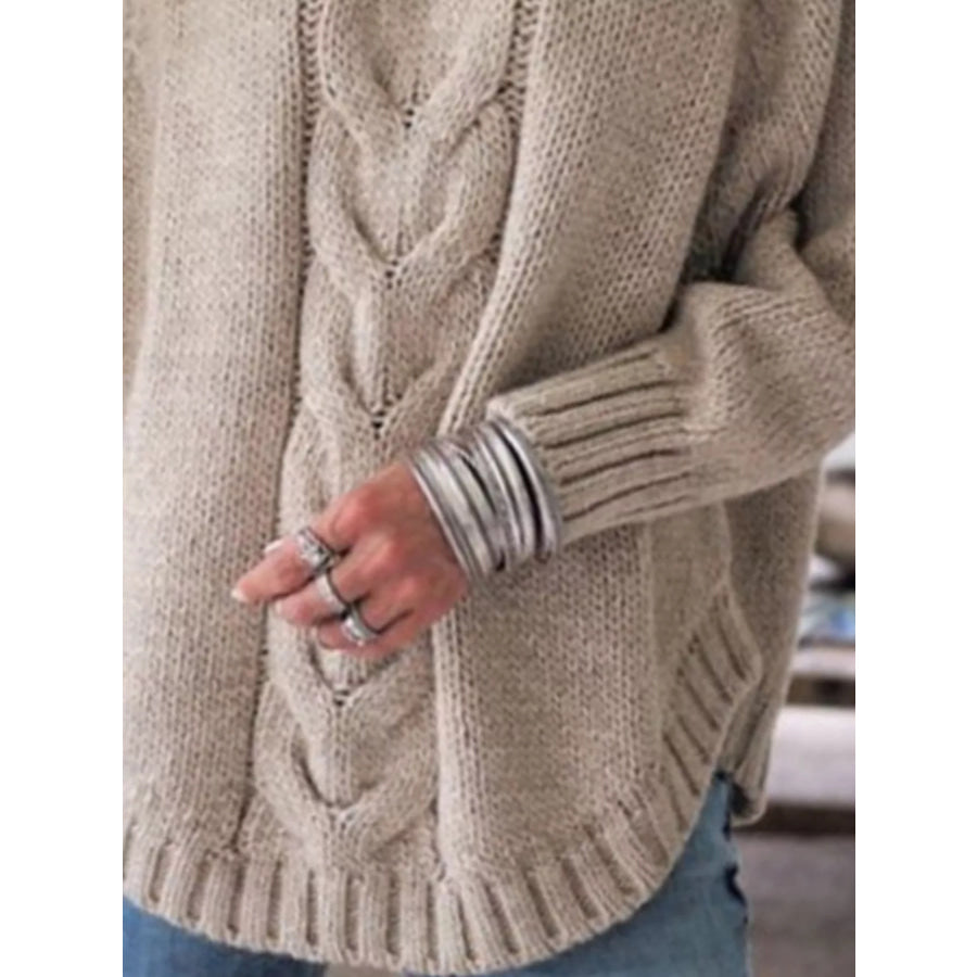Full Size Cable-Knit Long Sleeve Sweater Plus Apparel and Accessories