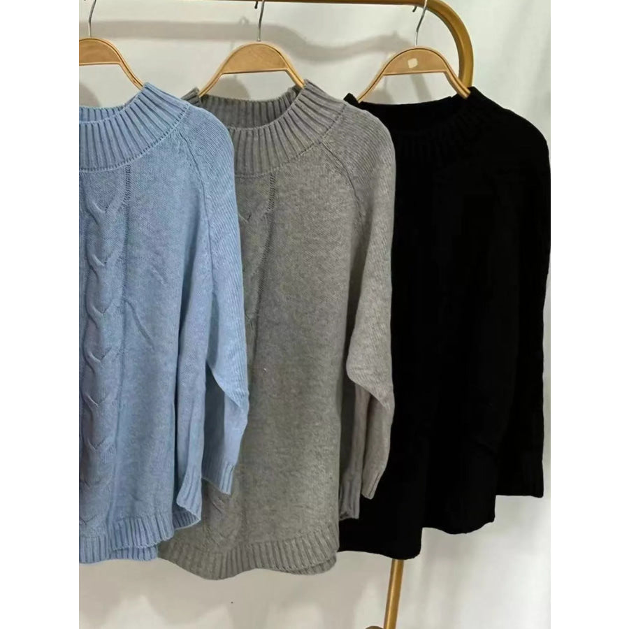 Full Size Cable-Knit Long Sleeve Sweater Plus Apparel and Accessories
