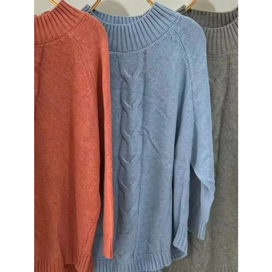 Full Size Cable-Knit Long Sleeve Sweater Plus Apparel and Accessories