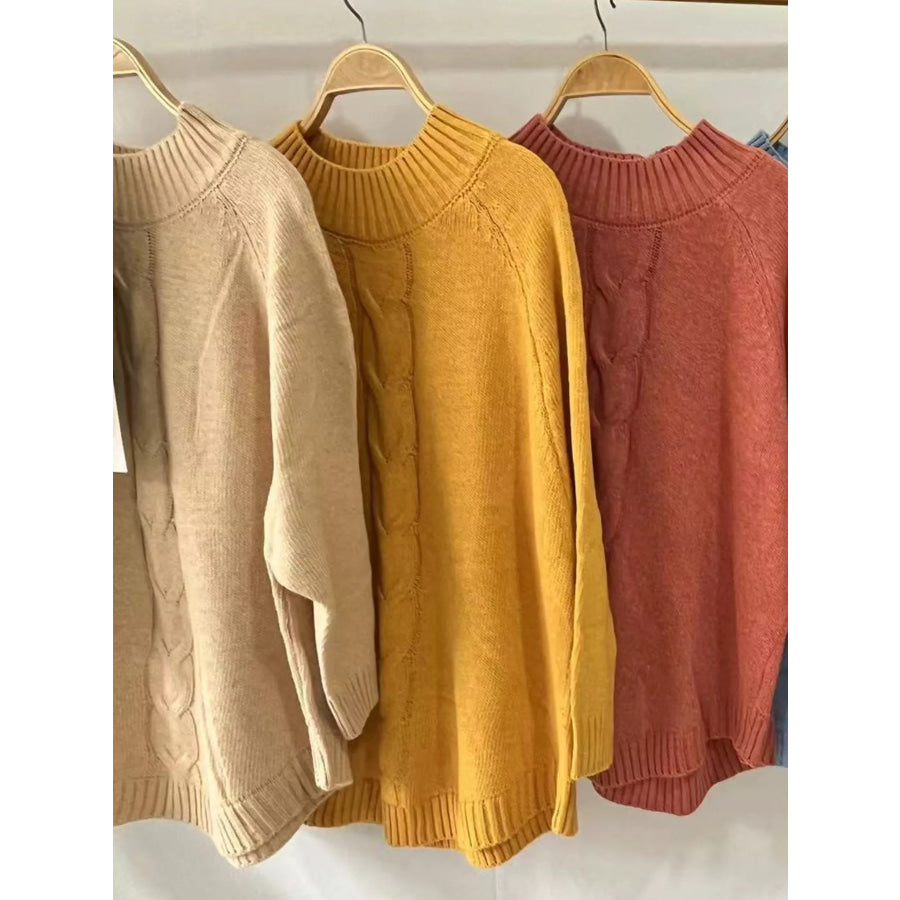 Full Size Cable-Knit Long Sleeve Sweater Plus Apparel and Accessories