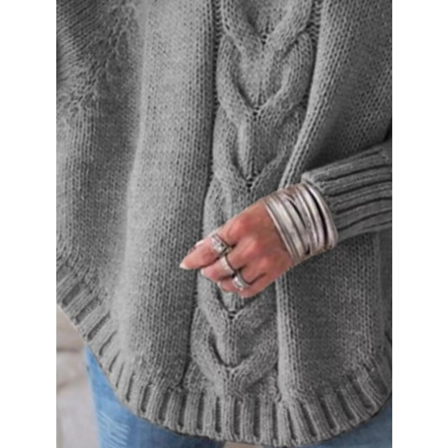 Full Size Cable-Knit Long Sleeve Sweater Plus Apparel and Accessories