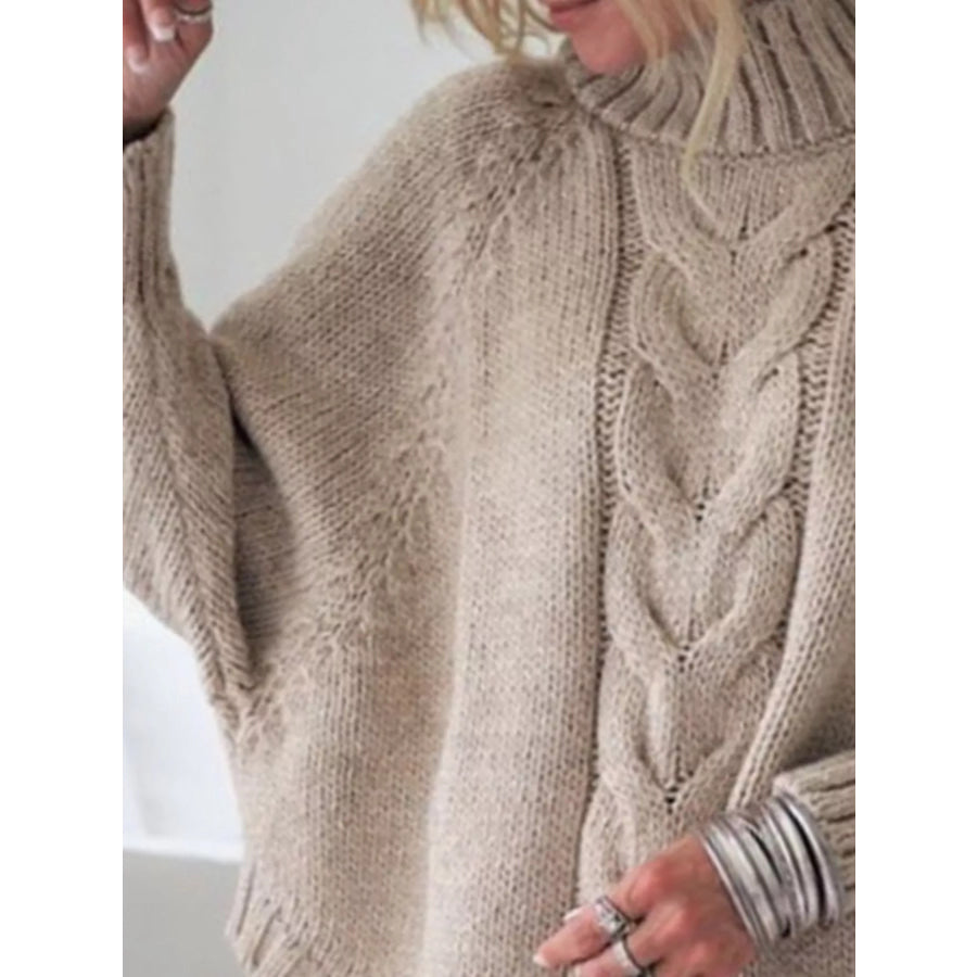 Full Size Cable-Knit Long Sleeve Sweater Plus Apparel and Accessories