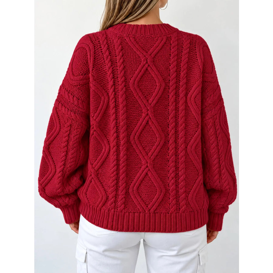 Full Size Cable-Knit Round Neck Sweater Plus Apparel and Accessories