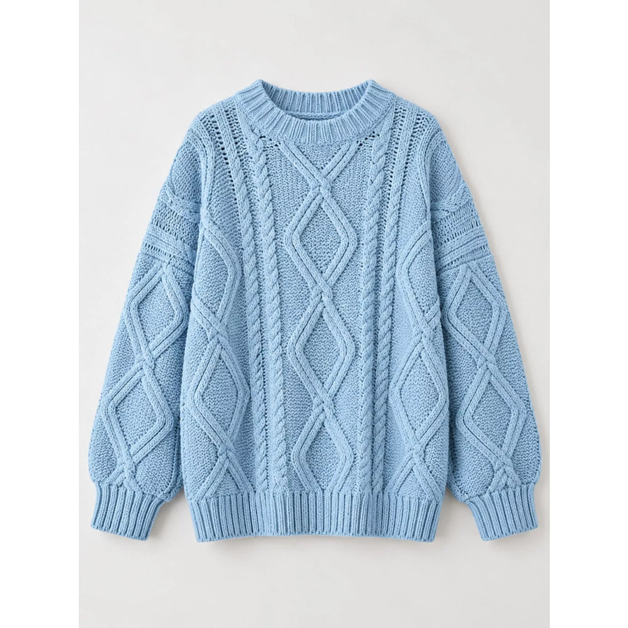 Full Size Cable-Knit Round Neck Sweater Plus Apparel and Accessories