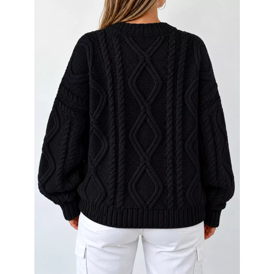 Full Size Cable-Knit Round Neck Sweater Plus Apparel and Accessories