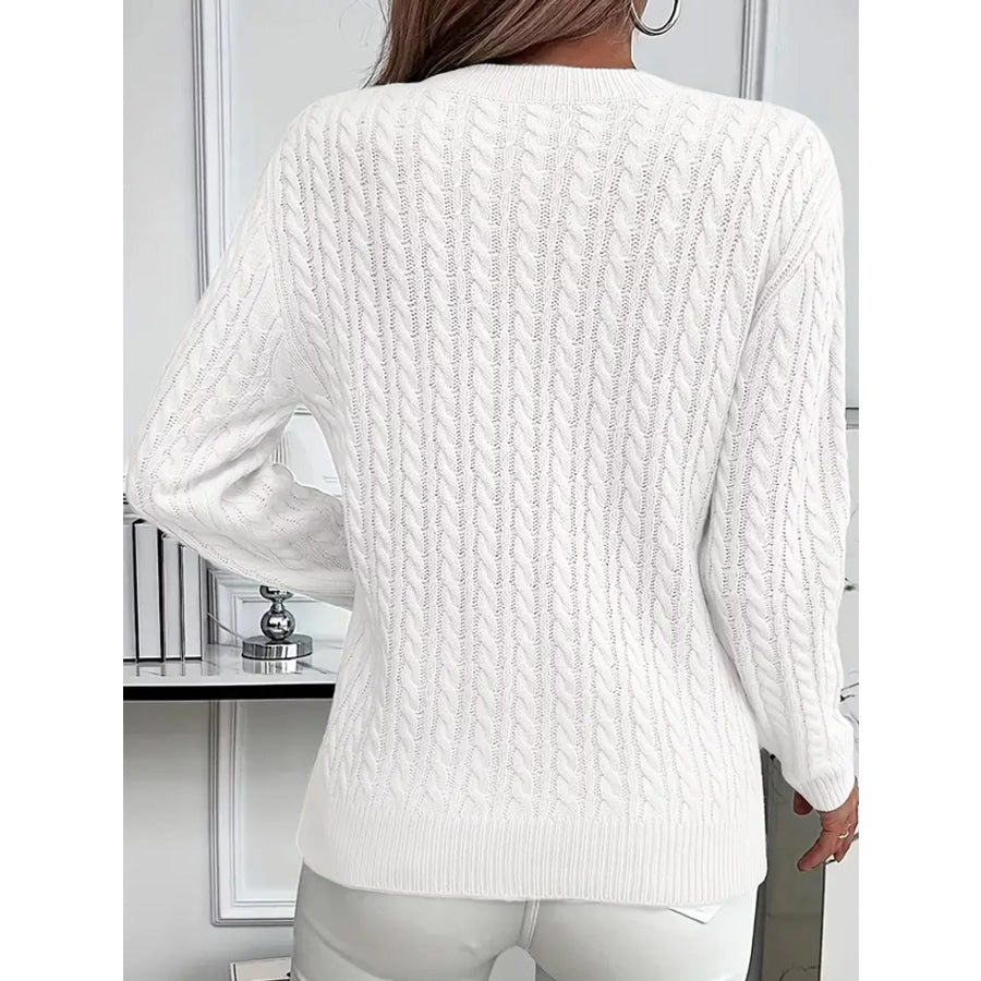 Full Size Cable Knit Round Neck Sweater Plus Apparel and Accessories