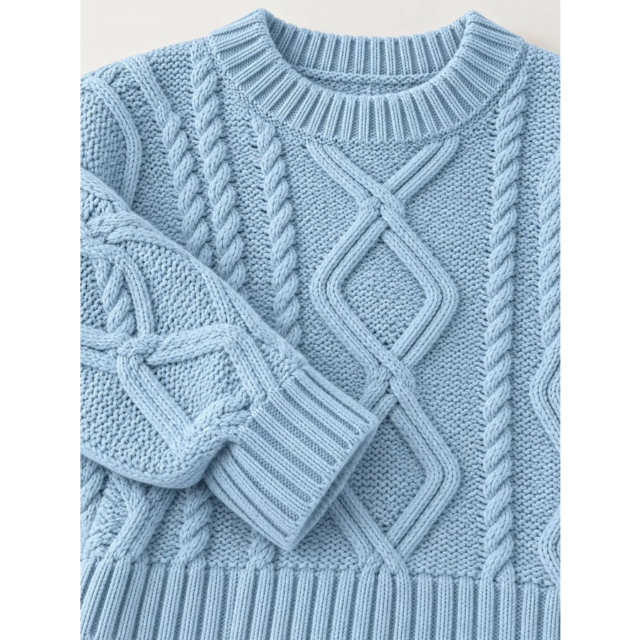 Full Size Cable-Knit Round Neck Sweater Plus Apparel and Accessories