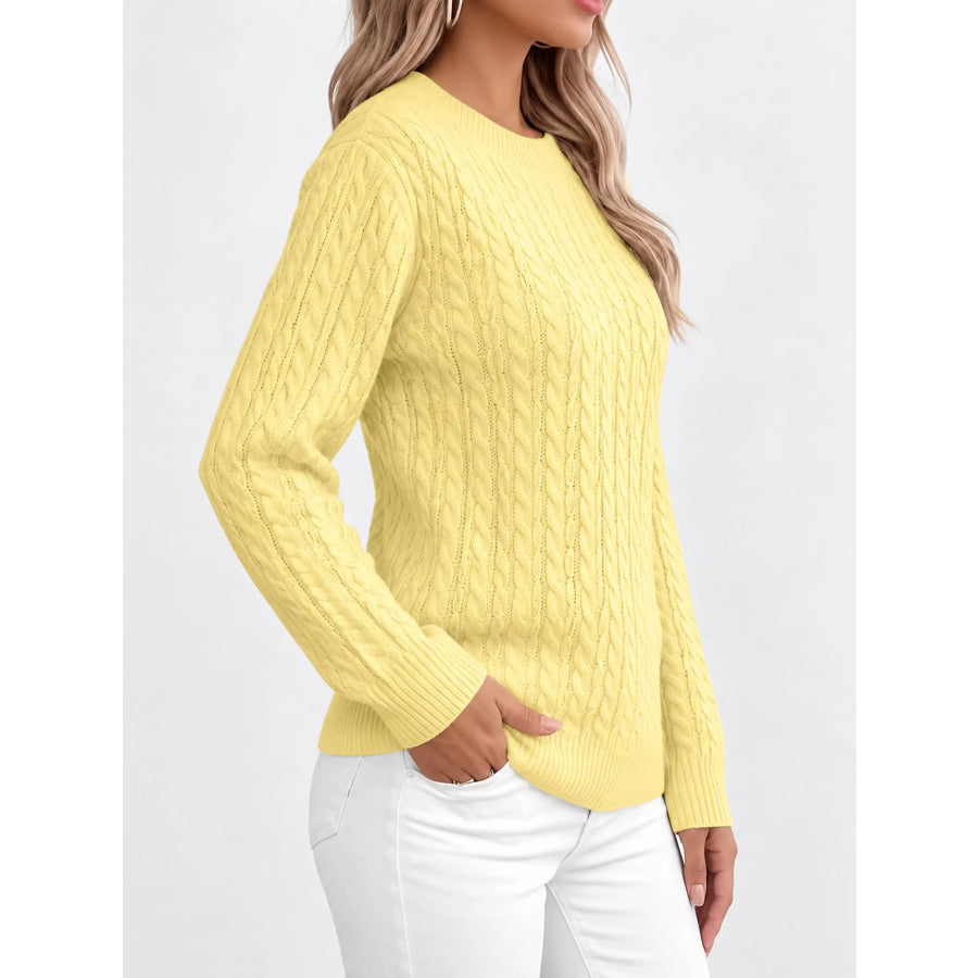 Full Size Cable Knit Round Neck Sweater Plus Apparel and Accessories