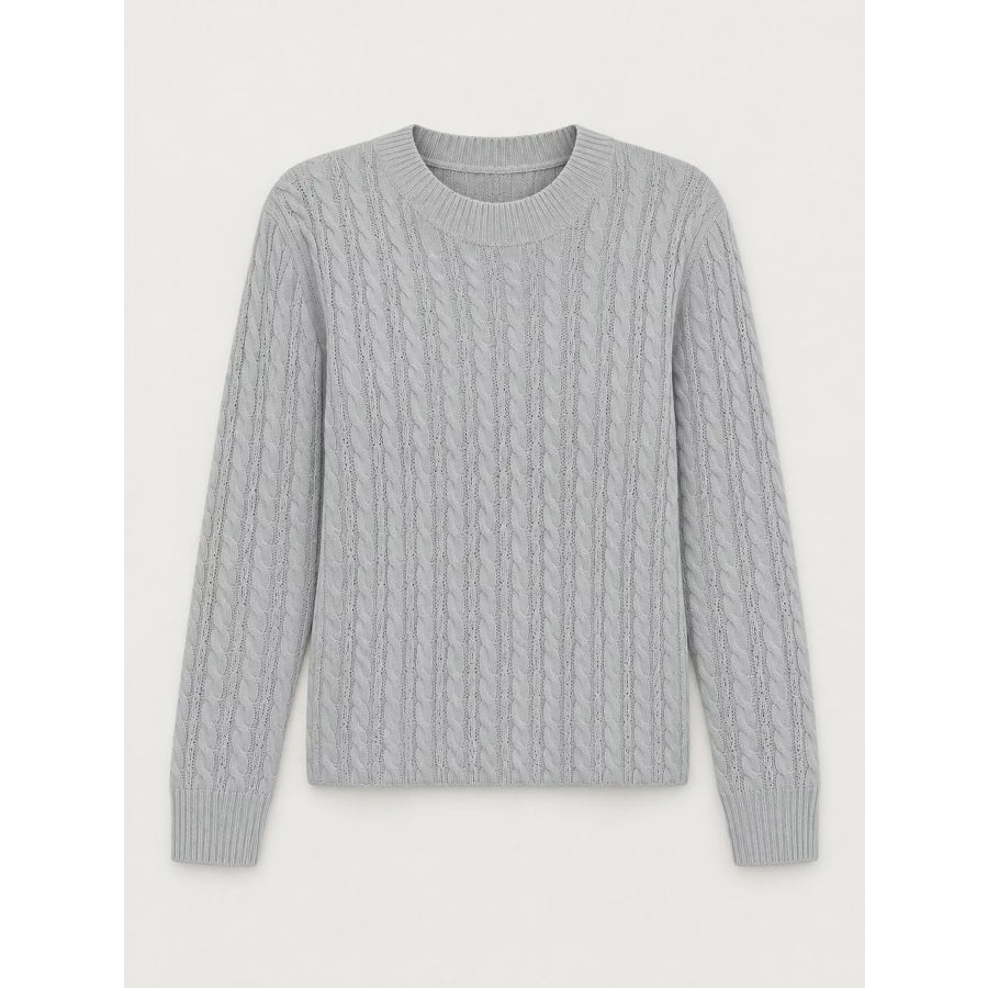 Full Size Cable Knit Round Neck Sweater Plus Apparel and Accessories