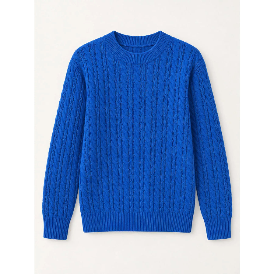 Full Size Cable Knit Round Neck Sweater Plus Apparel and Accessories