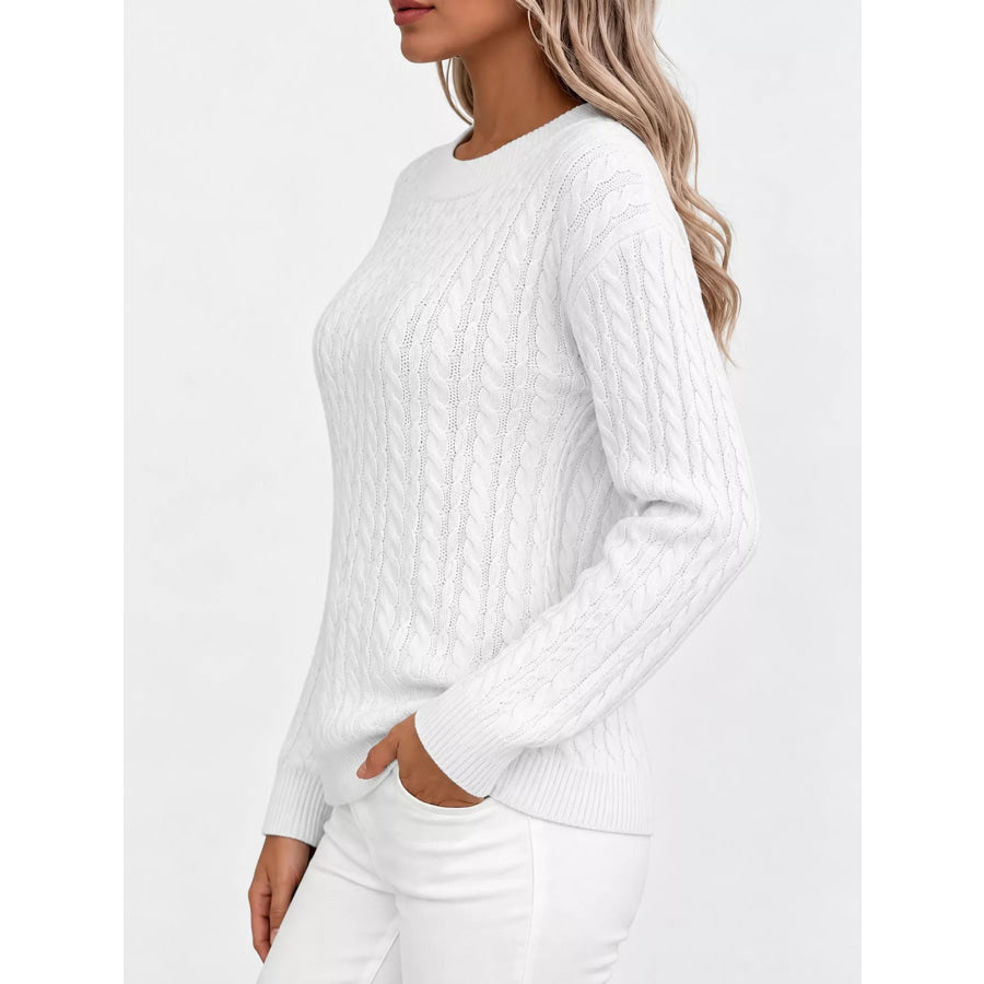 Full Size Cable Knit Round Neck Sweater Plus Apparel and Accessories
