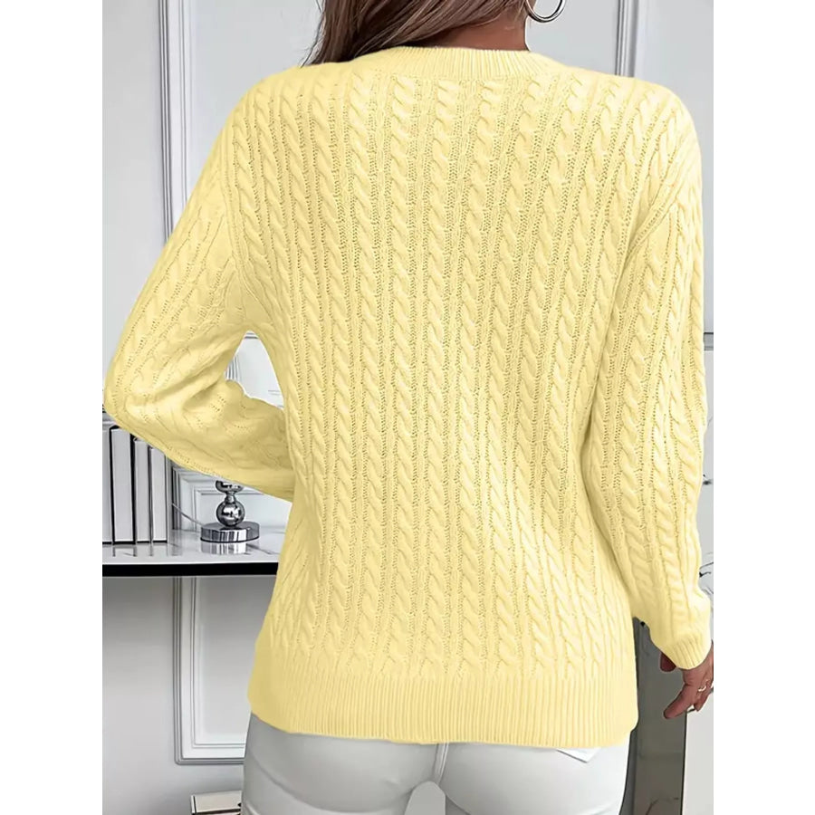 Full Size Cable Knit Round Neck Sweater Plus Apparel and Accessories