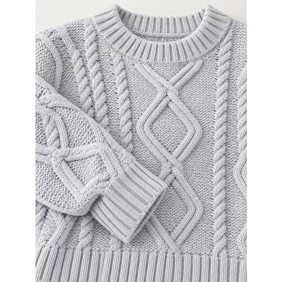Full Size Cable-Knit Round Neck Sweater Plus Apparel and Accessories