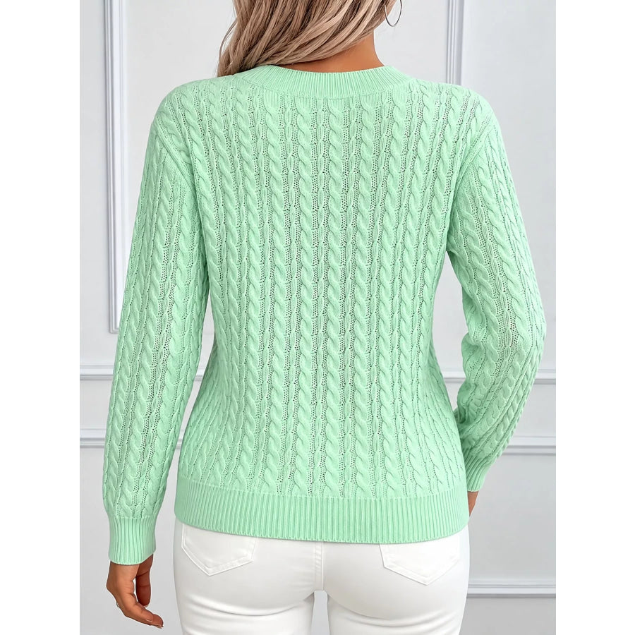 Full Size Cable Knit Round Neck Sweater Plus Apparel and Accessories