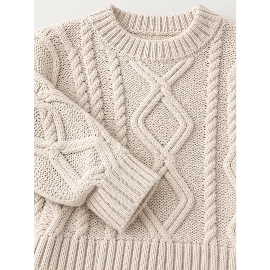 Full Size Cable-Knit Round Neck Sweater Plus Apparel and Accessories