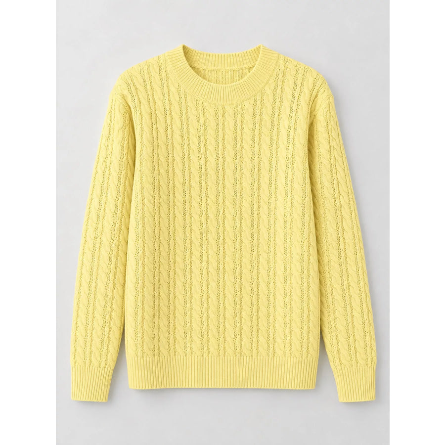 Full Size Cable Knit Round Neck Sweater Plus Apparel and Accessories