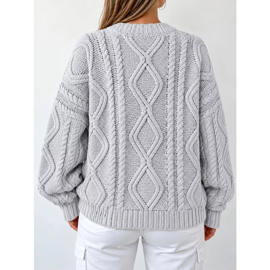 Full Size Cable-Knit Round Neck Sweater Plus Apparel and Accessories