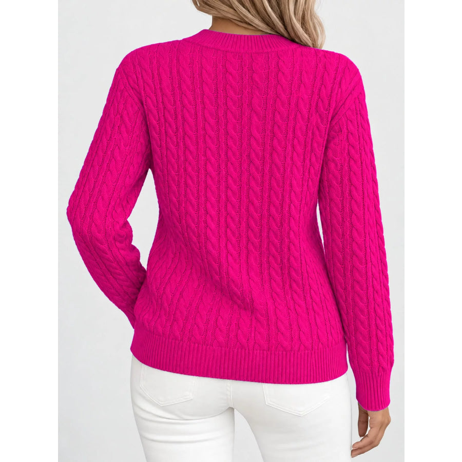 Full Size Cable Knit Round Neck Sweater Plus Apparel and Accessories