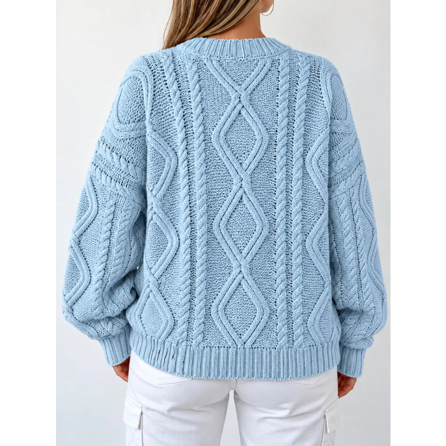 Full Size Cable-Knit Round Neck Sweater Plus Apparel and Accessories