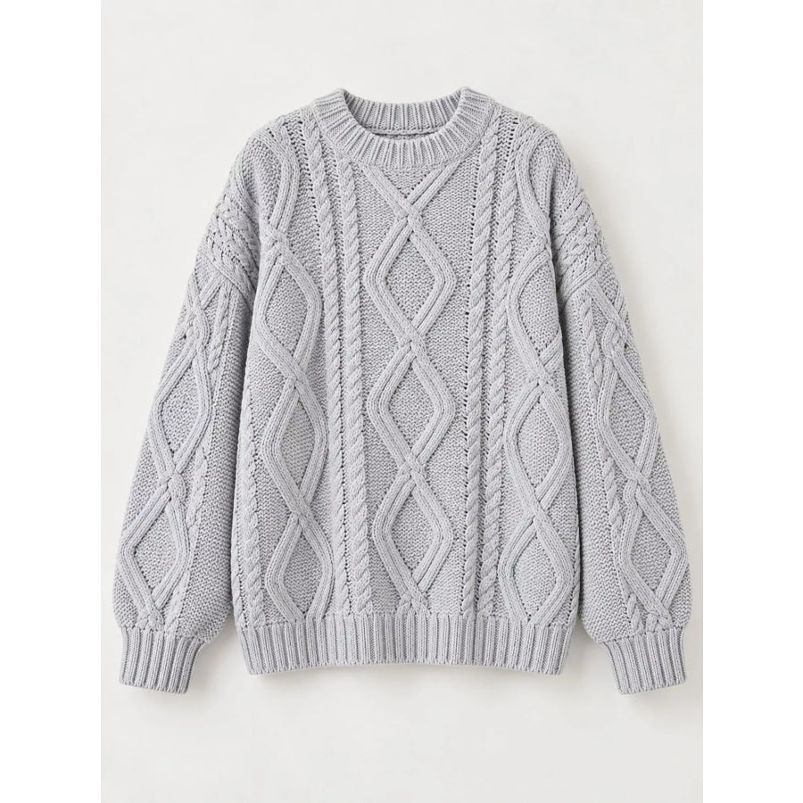 Full Size Cable-Knit Round Neck Sweater Plus Apparel and Accessories