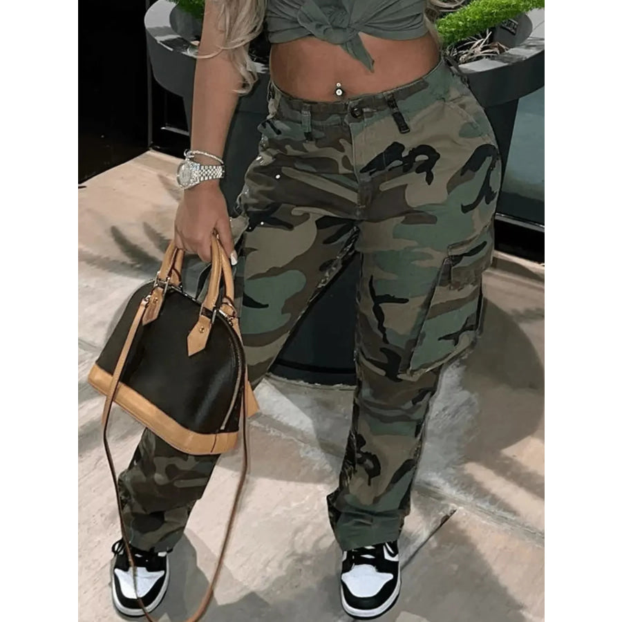 Full Size Camouflage Cargo Pants Plus Green / XS Apparel and Accessories