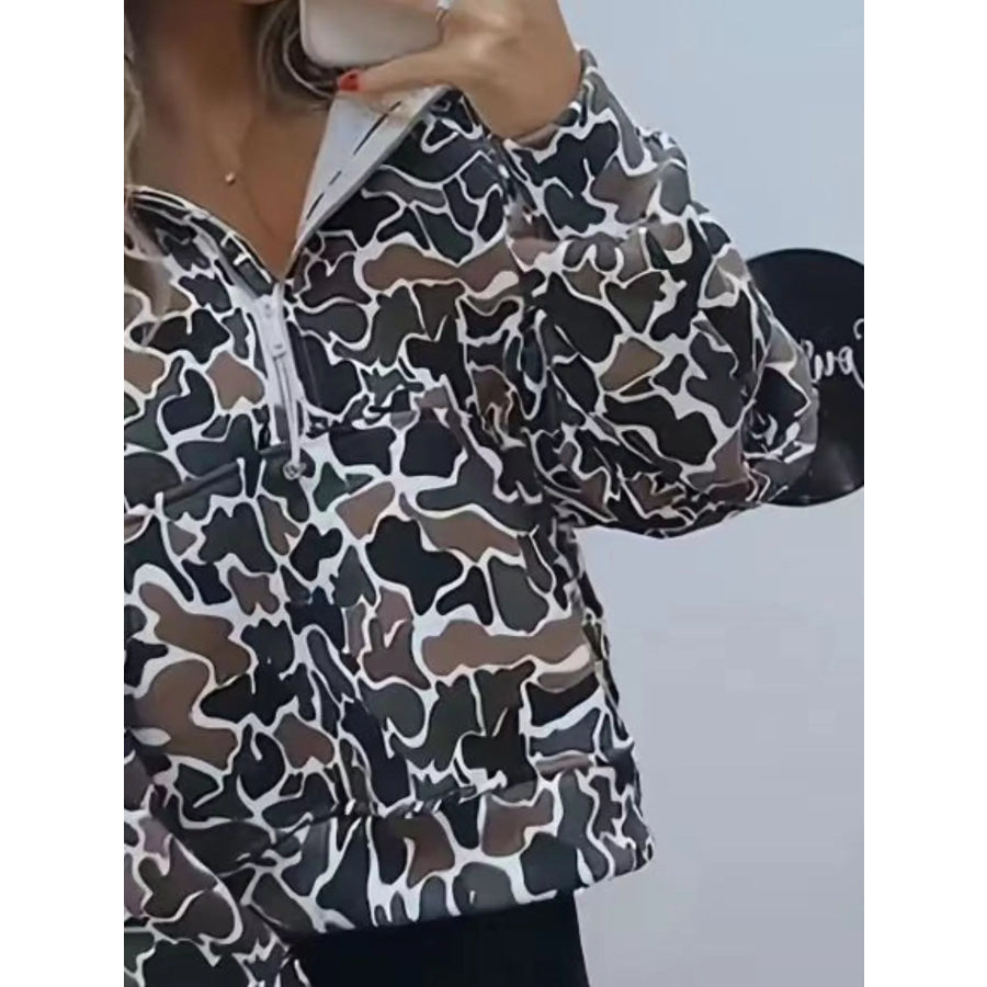 Full Size Camouflage Print Half-Zip Sweatshirt Plus Size Apparel and Accessories