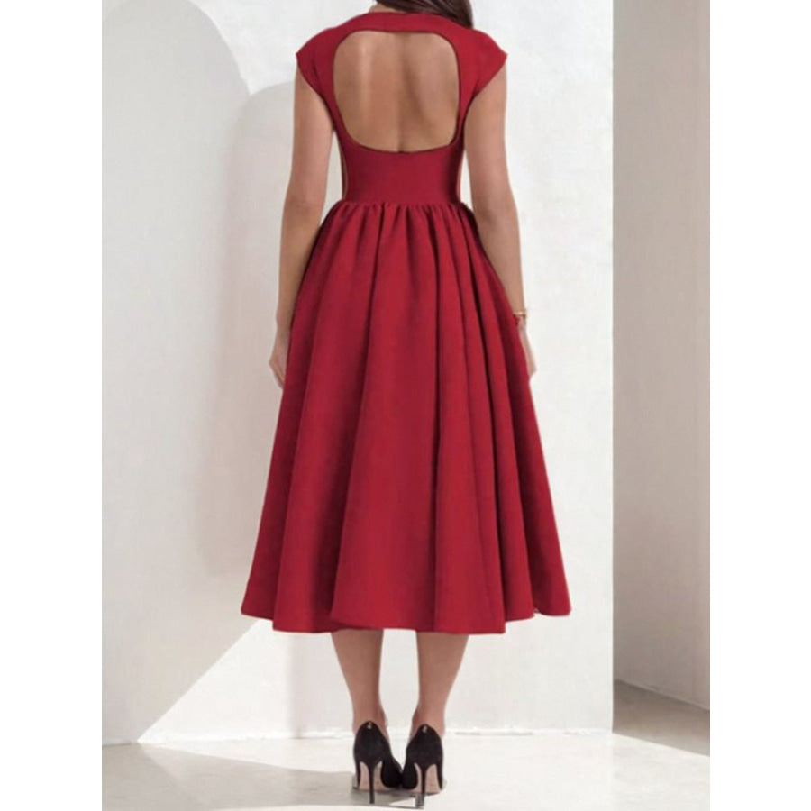 Full Size Cap Sleeve A-Line Midi Dress Plus Size Apparel and Accessories