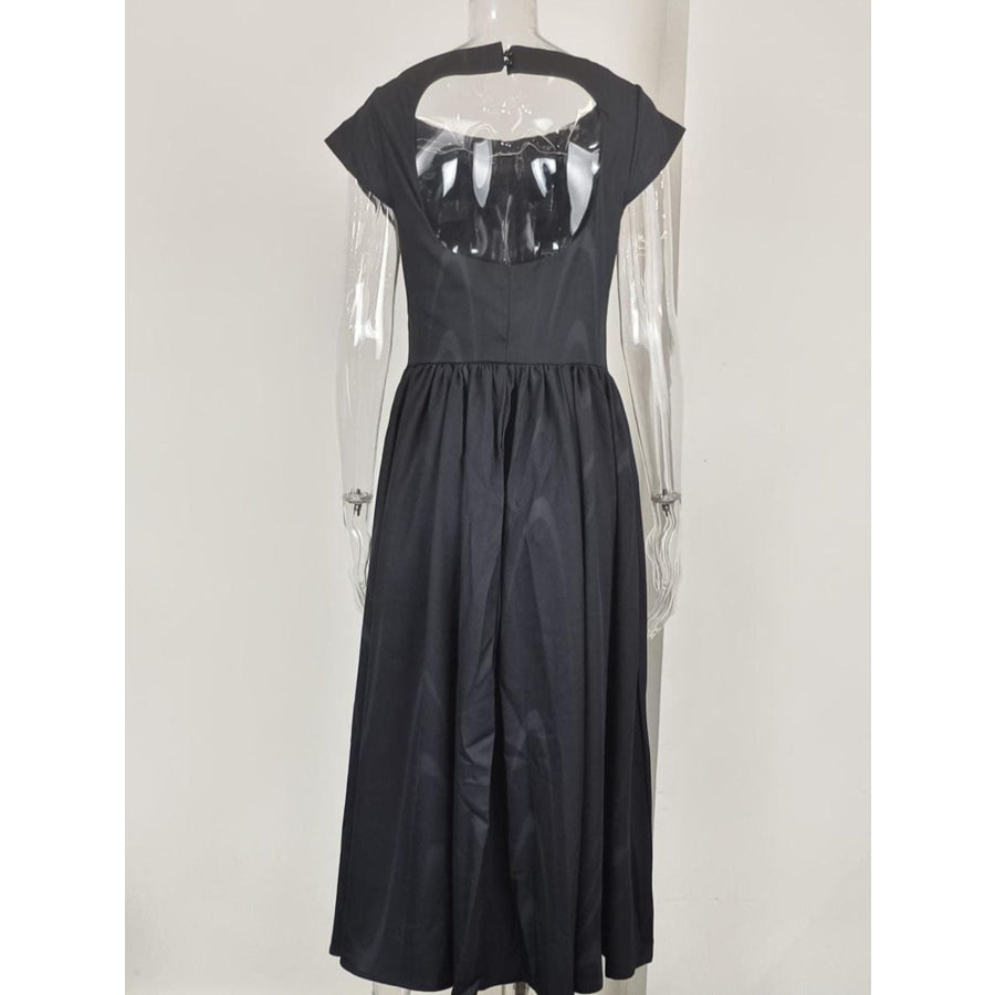 Full Size Cap Sleeve A-Line Midi Dress Plus Size Apparel and Accessories