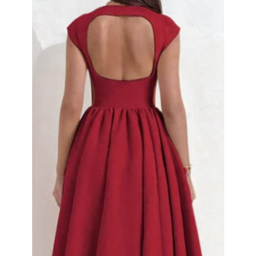 Full Size Cap Sleeve A-Line Midi Dress Plus Size Apparel and Accessories