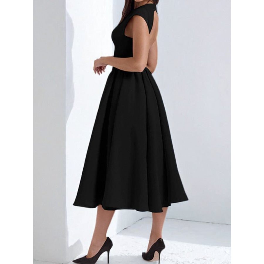 Full Size Cap Sleeve A-Line Midi Dress Plus Size Apparel and Accessories